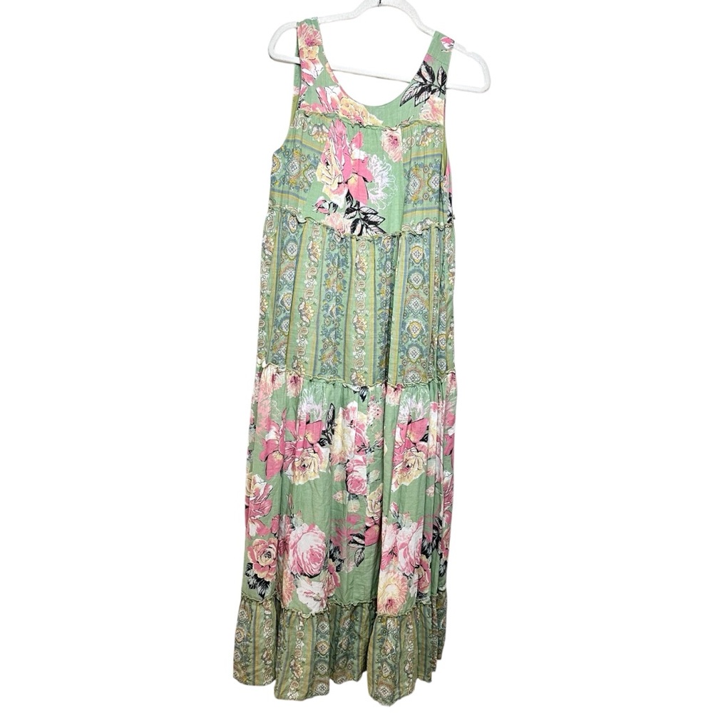 NWT Davi & Dani Vintage Print Tiered Maxi Dress Sage Green Medium Floral - Picture 6 of 16